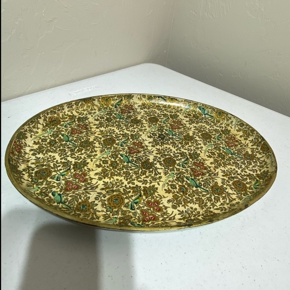 Vtg Registered Celebrate Japan Paper Mache Platter Gold Accent Birds and…